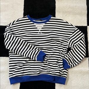 Classic Striped Crewneck Sweater with Blue Trim